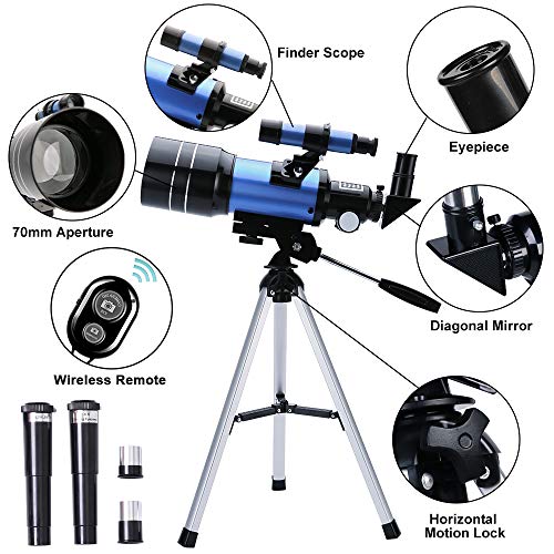 ToyerBee Telescope for Kids&Beginners, 70mm Aperture 300mm Astronomical Refractor Telescope(15X-150X), Portable Travel Telescope for Adult with A Finder Scope, A Phone Adapter& A Wireless Remote - Thumbnail 2