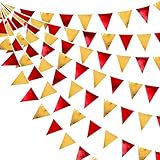 💓【Conseils chaleureux】Nous offrons un remboursement de 48 jours et une garantie de 24 mois. Alors n'hésitez pas à nous contacter si vous avez des questions avec notre bannière de drapeaux triangle en tissu rouge dorée.