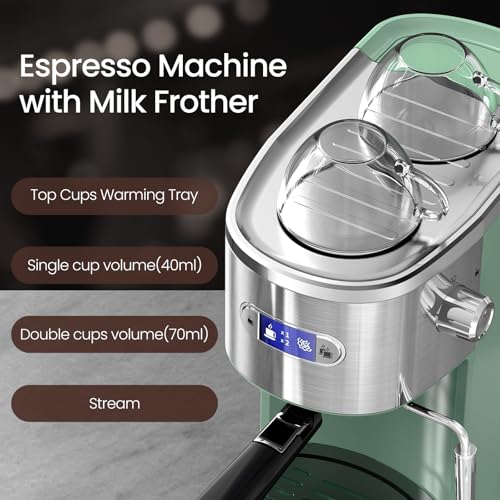 Image of Electactic 20 Bar Espresso Machine, Professional Stainless Steel Coffee Maker with LCD Display, 45oz Removable Water Tank, Home & Office Espresso Maker for Cappuccino Latte Macchiato, Green
