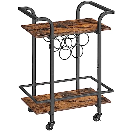 Hoobro Bar Cart For Home, Bar Serving Cart With Wine Rack, 2-Tier Kitchen Cart With Lockable Wheels, Rolling Beverage Cart For Living Room, Party, Bar, Rustic Brown And Black Bf56Tc01 #TOP19