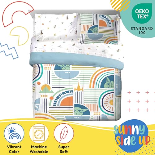 Image of Sunny Side Up Kids Comforter Set Includes Sheets and Pillow Covers - Soft and Cozy Bed Set for Stylish Room Decor, Multicolor - Star Wars Mandalorian, 7 Piece Full Size Bedding