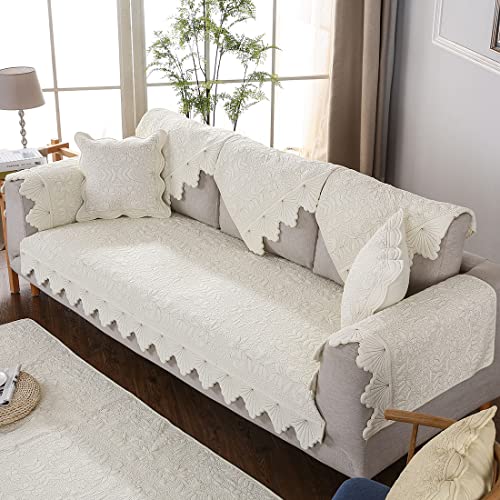 Xslive Cotton Embroidery Couch Sofa Cover Leaf And Floral Pattern Nonslip Quilted Furniture Protector Slipcover For Dogs cover