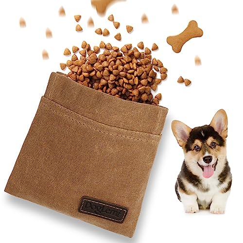 vsshe Leckerlitasche für Hunde, Freihändige Hundeleckerlitasche mit Automatischem Verschluss Futterbeutel Hundetraining Leckerlibeutel Klein Magnet Gassitasche für Katzenfutter Hundefutter Braun