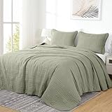 Chezmoi Collection Kingston 3-Piece Oversized Bedspread Coverlet Set (Queen, Sage)