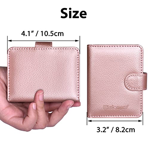 Image of Wisdompro Credit Card Holder, PU Leather Slim RFID Blocking Debit Card Protector Wallet Organizer Case with Magnetic Shut (Build in 20 Card Slot & 7 Small Cells for Memory Cards)-Vertical Rose Gold