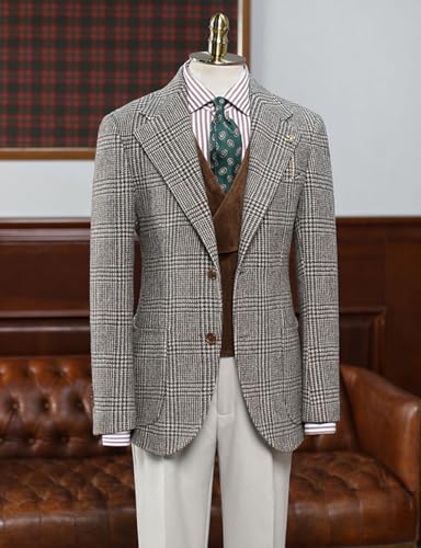 Men's Vintage Plaid Blazer Retro Single Breasted Suit Jacket Casual Sports Coat2