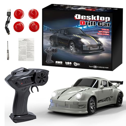 Image of 1:64 Scale Mini RC Drift Car, 2.4GHz 4WD Desktop Drift Car (White) | Handheld Drift Car, Full Proportional Model Vehicle with LED Lights, Multiple Drift Modes, Racing Sport Toy for Adults Teens
