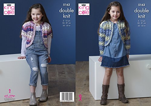 King Cole 5163 Knitting Pattern Girls Short and Long Sleeved Cardigans in Splash DK