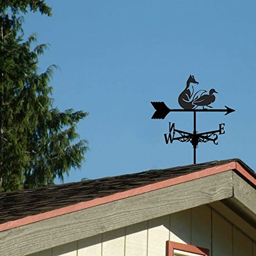 Metal Wall Art Sculpture Decorative Safety Certification Fox And Duck Weathervanes, Animal Stainless Steel Weathervane, Vertically Installable Garden Decoration, Weatherproof With Roof Decoration #TOP2