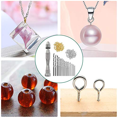Pin Vise Hand Drill for Resin Casting Molds, Precision Drill with 24 Pieces Twist Drill Bits and 100 Pieces Eye Screw Pins for Resin Plastic Wood Keychain Pendant Jewelry Making