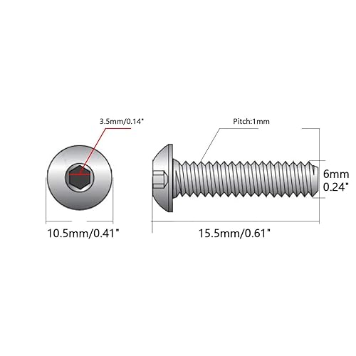 Miniatura 9 de NGe Tornillos de cabeza de botón M6x40mm, acero de aleación, totalmente roscados, unidad hexagonal Allen (M6 x 40, 25 piezas)
