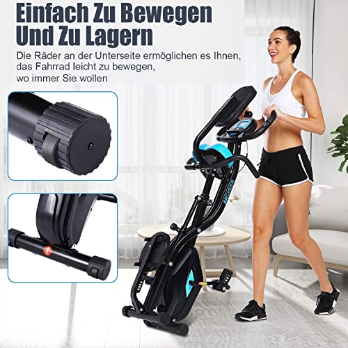 ANCHEER Hometrainer, fiets met app-aansluiting, F-bike, steungewicht 125 kg, inklapbare hometrainer, X-Bike, 10-traps instelbare magneetweerstand, fietstrainer, handpulssensoren, ruimtebesparend - Afbeelding 7