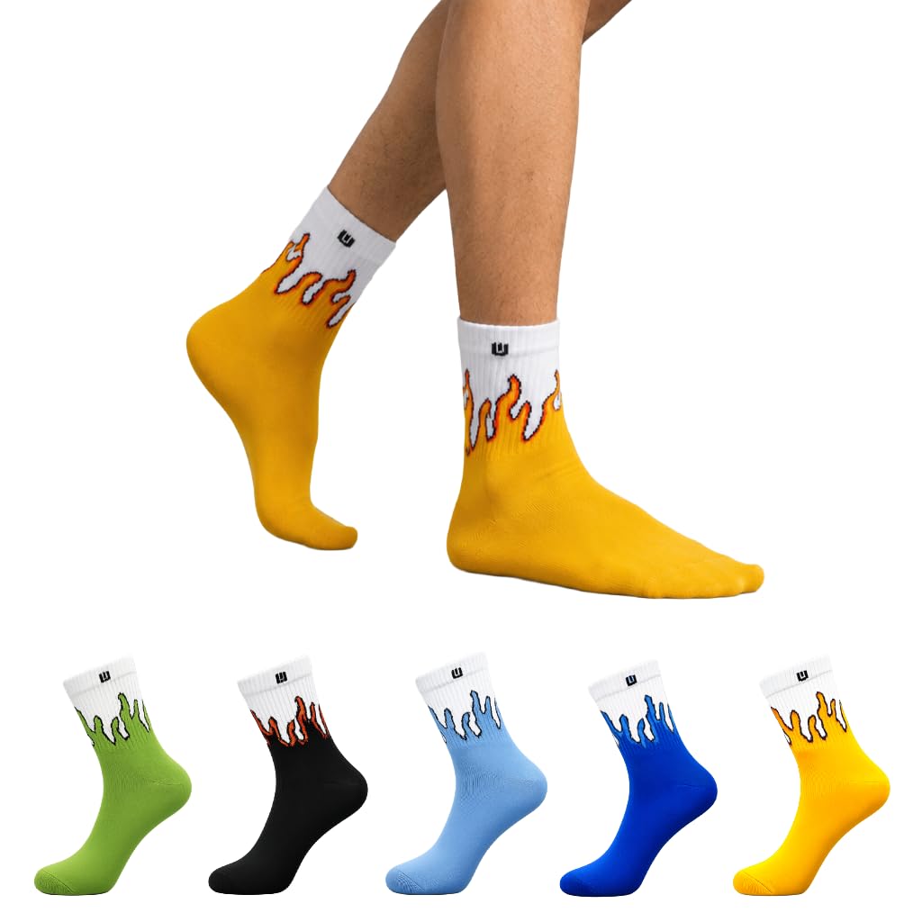Flame Vibe Edition | Trending Flame Design Crew Socks for Men & Women | Cotton Blend | Pack of 5 Pairs-image-40