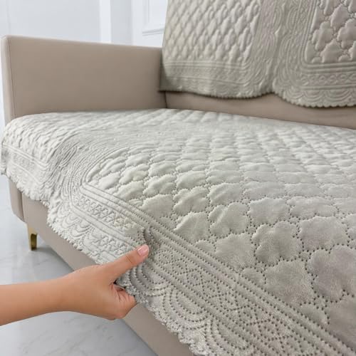 Image of Homerz Premium Petal Charm Sofa Cover | Embossed Floral Pattern | Soft Touch, Anti-Dust & Easy Wash Fabric Cloth, Washable and Durable (Beige, 5(3+1+1) Seater, Seat Cover with Backrest)