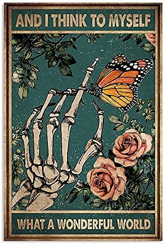 RIFOSA 6"x8" Metal Signs Bone Hand And Butterfly Rose I Think What A Wonderful World Retro Signs Bedroom
