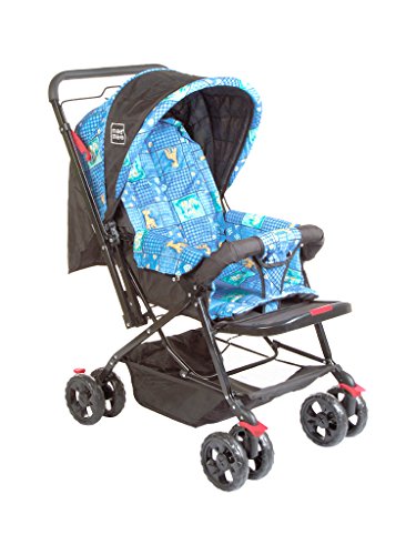 Image of Mee Mee Easy to Push Baby Stroller Pram with Quick One Hand Folding | Comfortable Seating | Fully Rotating Wheels | Feeding Tray for New Born Baby /Kids, 0-4 Years | Purple (Blue)