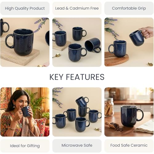 Image of The Earth Store Galaxy Blue Cylus Coffee Mug - 320ML Ceramic Coffee Mugs Set of 2 | Microwave & Dishwasher Safe Mugs for Gift | Home | Office | Restaurant | Daily Use Tea Mug