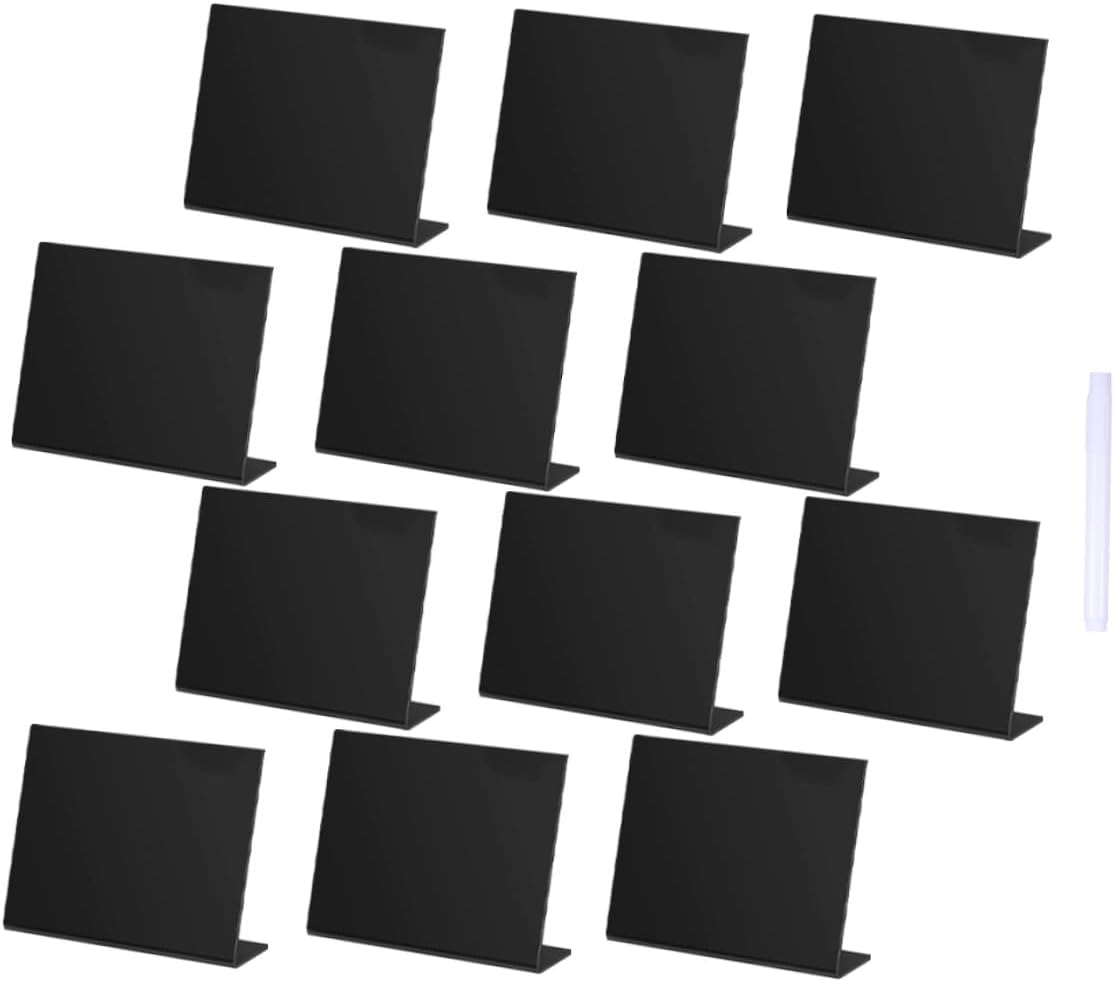 Mini Acrylic Blackboard Memo Boards 12pcs with Chalk Pen, Black Tabletop Message Chalkboards for Wedding Party Home Decoration