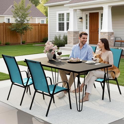Image of JEAREY Patio Dining Chairs Set of 4, Stackable Outdoor Chairs, Peacock Blue