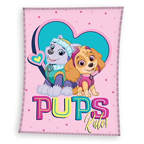 termana Paw Patrol Decke kuschelig & weich 130x170 cm · Fleece-Decke für Mädchen, rosa Skye & Everest · Kuscheldecke