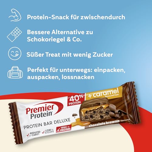Premier Protein - Protein Bar Deluxe 40% - Chocolate Brownie - 12x50g - Low sugar - Low Carb - palmölfrei