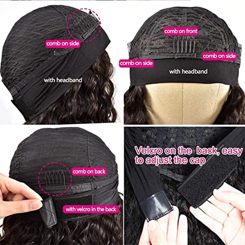 Image of Deep Wave Headband Wig Human Hair 18 Inch Brazilian Virgin Natural Black