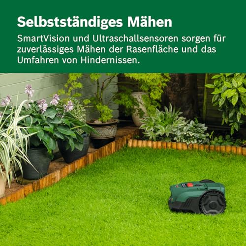 Bosch Akku-Mähroboter VISIMOW18V-100 (für Rasenflächen bis 100 m², Schnittbreite: 16 cm, Schnitthöhe: 20-60 mm, mit Ersatzmessern, inkl. Akku und Ladegerät) – Bild 8