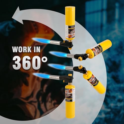 Image of Propane Torch Head,Powerful 4-Flame Blow Torch Head Trigger Start Propane Torch with Igniter MAPP Gas Torch Kit Grill Gun on 1-lb Propane Tank Holder for Soldering Welding Brazing Cooking