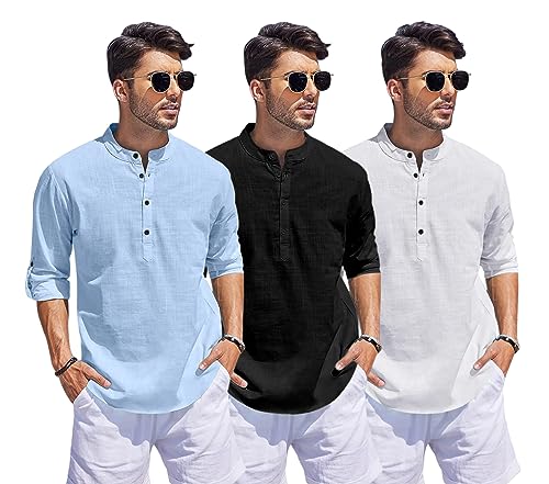 Image of Combo of Men Solid Cotton Blend Straight Kurta Shirt Pack of 3