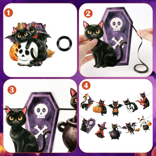 Image of Vintage Halloween Black Cat Banner Decor for Pet Halloween Birthday Party