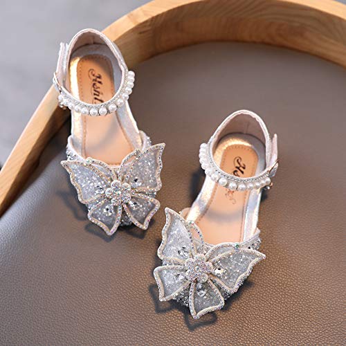 Baby Girl Solid Diamond Embellished Shoe Butterfly Hook and Loop Metal Sandals Princess Splicing Rhinestone Flats4