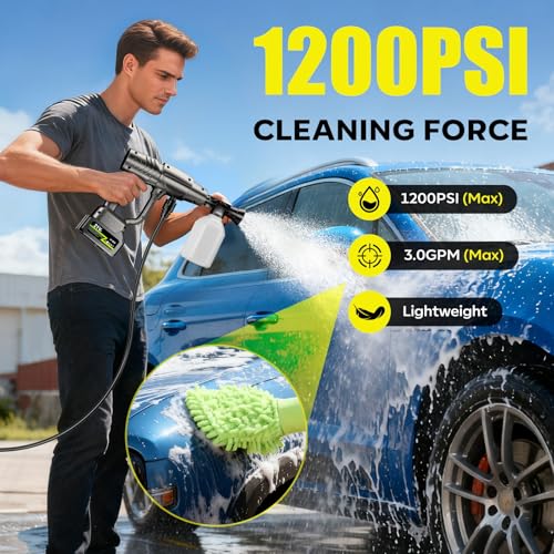 YKYI Cordless Pressure Washer, Battery Powered with 30 Speed Levels, Handheld Portable Sprayer with 6-in-1 Nozzle, 24FT High-Elastic Hose for Car, Garden, Patio Cleaning (Gray) - Image 3