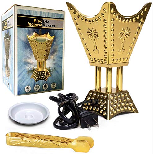 Oud Essence Classic Electric Incense Bukhoor Burner Metallic Hexagon Small Arabian, 110V Gold