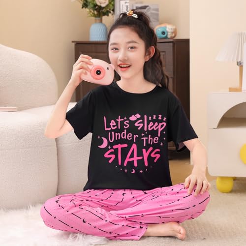 Image of FIOBEE Girls Pajamas Sets 2PCS Summer Pajama Sleepwear Kids Pjs Clothes Short Sleeve for Teen Girl Size 3-14