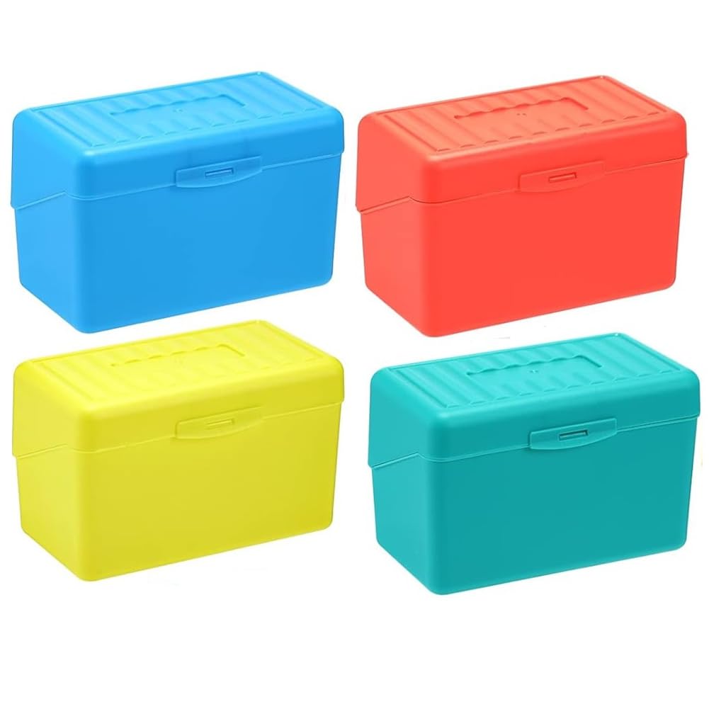 Joskeijky 3x5 Index Card Holder Box, 4 Colors Pack, Basic, Functional, Storage Box, Organizer Case, 300 Card Capacity, 9L, 289g