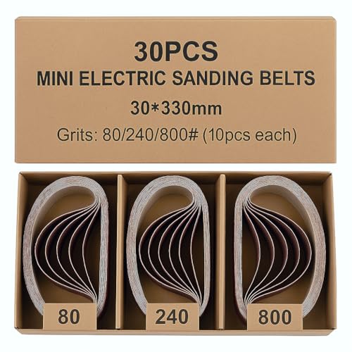 Telituny Schleifbänder 30 x 330 mm, 30 Stück Aluminiumoxid Schleifband | Gewebe Schleifband Set | Korn 80-240-800 | Polierwerkzeuge | für Powerfeile | Zum Schleifen, Feilen, Schärfen und Entrosten