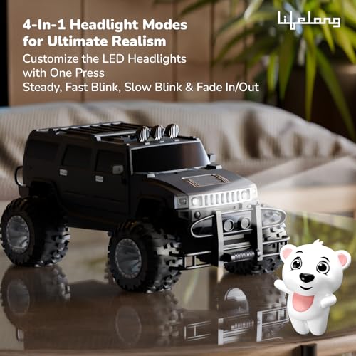 Image of Lifelong Beast Off Roader Remote Control Car Toy for Kids, 2.4GHz High-Speed Monster Truck SUV, LED Headlights, Type-C Rechargeable, Anti-Skid Tyres, 120Ft Range (LLCORC01) (Black)