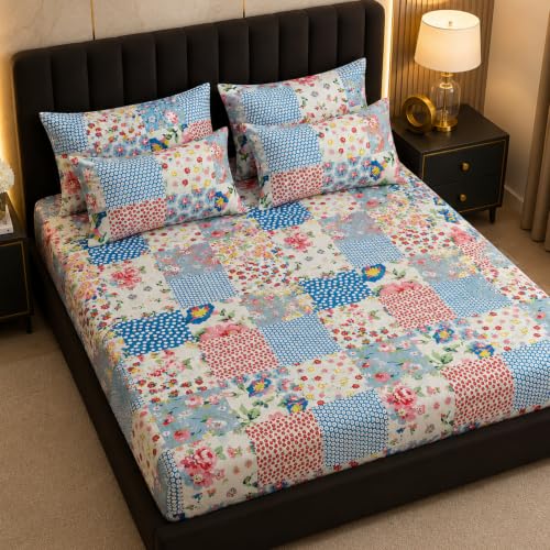 Image of THEA Double Bedsheet Set| 100% Cotton Like Soft Fabric | Microfiber Double Bedsheet for Double Bed (90 X 100 inches) with 2 Pillow covers,Petal Symphony