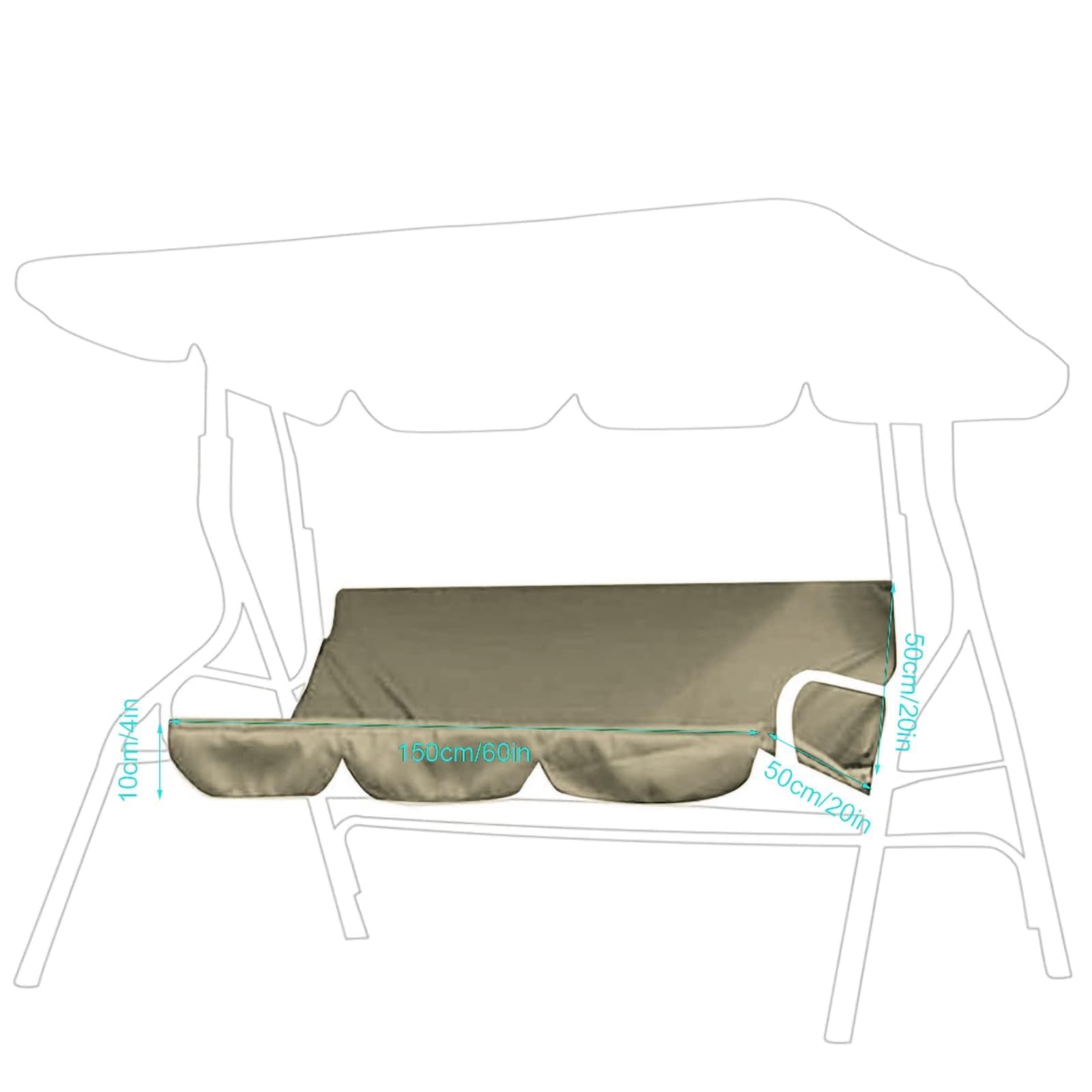 Headerbs Funda de Cojín para Asiento de Columpio, Jardín, Patio, Exterior, Impermeable, Tafetán de Poliéster, Tres Plazas, Silla Columpio, Hamaca, Funda de Cojín 59,1 X 19,7 X 3,9