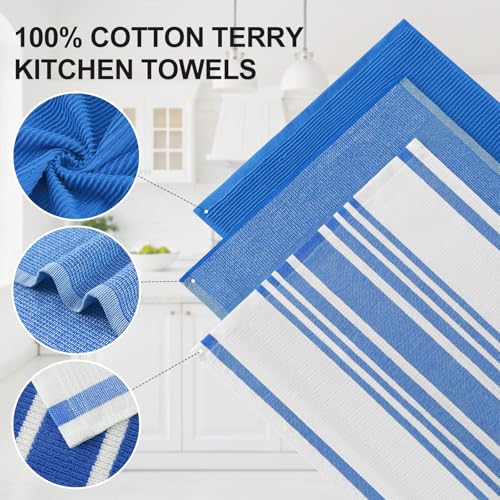 Image of Homaxy Premium Kitchen Towels(18 inchx 28 inch, 6 Pack), Large Cotton 380 GSM Kitchen Hand Towels, Soft and Absorbent Terry Dish Towels, Multipurpose Tea Towel Set with Hanging Loop, Blueberry