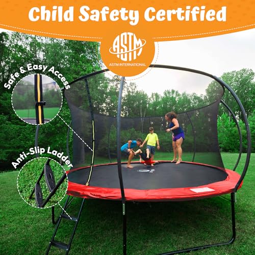 Image of JUMPZYLLA Trampoline Outdoor 8FT 10FT 12FT 14FT 15FT 16FT with Enclosure, Non-Slip Ladder & Anti-Rust Coated Frame, ASTM Approved Recreational Backyard Large Trampoline with Net for Kids & Adults