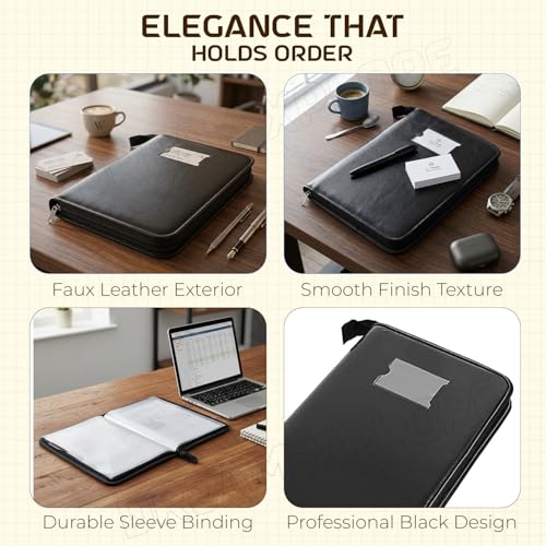 Image of Leather Multipurpose 40 File Sleeve to Store A4 Professional Files and Folders, Certificate, Legal Size Documents Holder and for Men and Women - Black (Pack of 1)