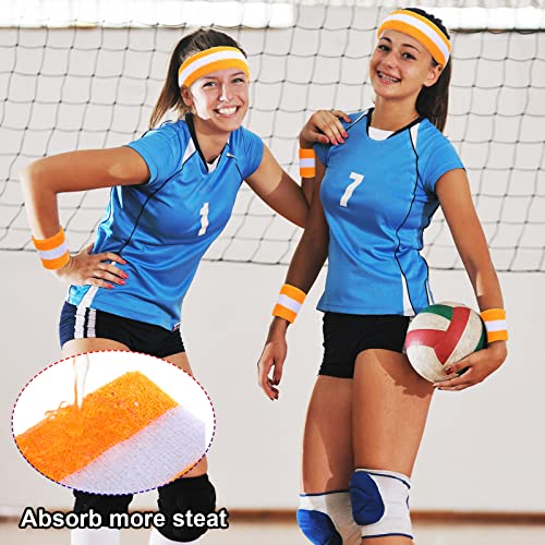 Image of Eurzom 36 Pcs Neon Sports Sweatbands Set Include 12 Striped Sweat Absorbing Headbands 24 Wristbands Athletic for Men Women Basketball Tennis Running Glow Party