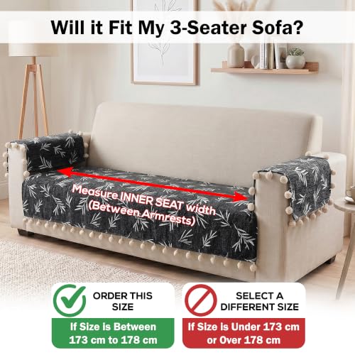 Image of Story@Home Chenille Sofa Mat 76x178Cm & Arm Rest Covers | Anti Slip 3 Seater Sofa Cover for 1 /2 /3 Seater & L Shape Sofa Cover | Measure Your Sofa & Create Your Own Customized Set - Slate & Snow