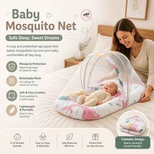Image of StarAndDaisy Baby Mosquito Net with 360 Widened Skirt /Foldable,Spacious & Light-Proof /Rust-Free 5-Point Frame /Mesh for Full Protection. (Mosquito net -Ocean Print)