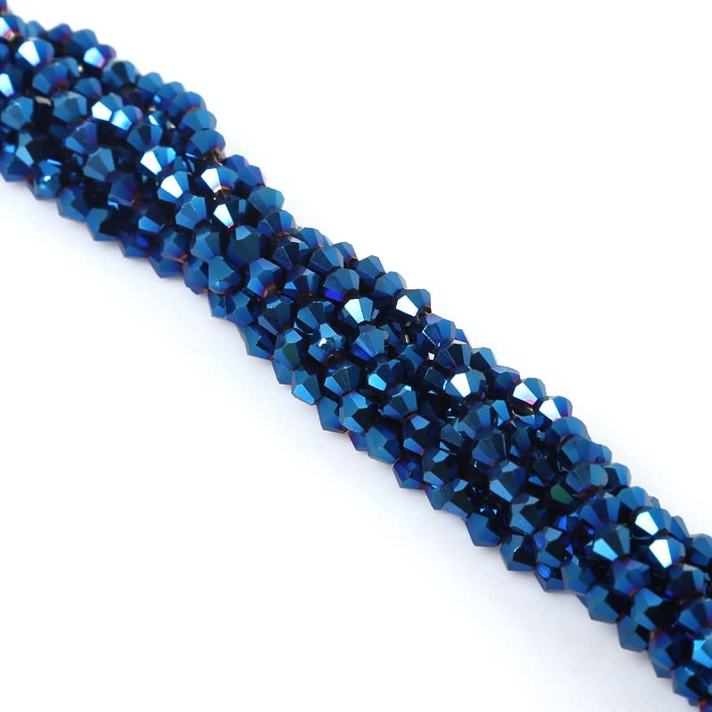 4MM 50/100Pcs Faceted Crystal Glass Beads Loose Spacer Beads for Necklace Bracelet DIY Jewelry Findings - (Color: Blue Plating/Item Diameter: 4mm 1Article(50Pcs))