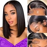 SIYUSI Bob Wig Human Hair 10Inch Bob Lace Front Wigs Human Hair 13x4 HD Lace Front Wigs Pre Plucked with Baby Hair180% Density Short Straight Human Hair Bob Wig
