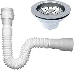 Válvula Inox para Pia Americana 3.1/2 com Sifão Flexível PVC