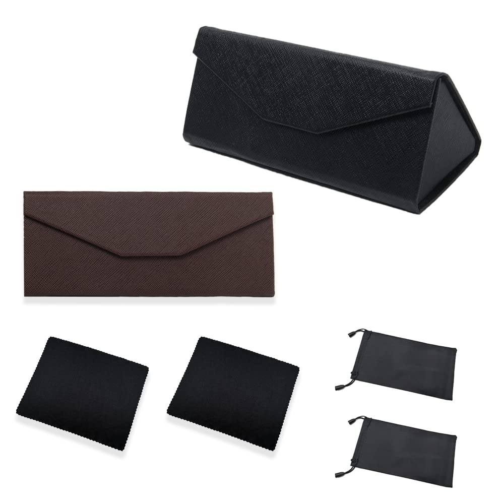 Pilikoll 2 Pcs Funda Plegable Gafas de Sol con 2 Paño de Gafas&2 Bolsas para Gafas, Triángulo Plegable Funda Gafas Estuche de Anteojos Estuche para Gafas de Sol para Gafas de Lectura,Gafas Deportivas