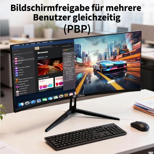 CRUA 34 Inch Curved Gaming Monitor, 21:9 WQHD 3440x1440 165/180Hz 1500R Ultrawide Computer Monitor Support Freesync,PBP, HDMI 2.0 & DP 1.4, Wall Mountable/Tilt Adjustable-Black 3